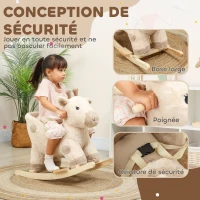 AIYAPLAY Cheval à bascule pour enfants girafe jouet à bascule bébé avec effet sonore, ceinture de sécurité, 68x35x50cm, beige(m-6)