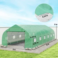 Outsunny Garten Gewächshaus Tunnel große Größe mit PE-Plane Rahmen aus Stahl aufrollbare Tür und 12 Fenster 8 x 3 x 2 m grün(m-3)