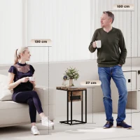 HOMCOM C Shaped Side Table with Charging Station and Foldable Top - Rustic Brown(m-4)