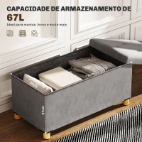 HOMCOM Banco de Armazenamento Dobrável Capacidade de 67 L  Estofado em Veludo Carga 120 kg 76x38x38 cm Cinza(m-4)