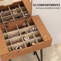 HOMCOM Masă de Machiaj cu Oglindă Pliabilă și 16 Compartimente Lemn și Oțel(m-5)