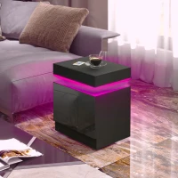 HOMCOM Table de chevet table de nuit lumière LED RVB panneau haute brillance avec 2 tiroirs pour salon chambre à coucher noir(m-10)