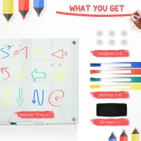 Vinsetto Tablă de Sticlă Albă cu 4 Markere și Burete de Șters 90x60x0.4 cm(m-5)