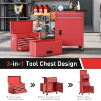 HOMCOM Three-Part Steel Locking Tool Chest - Red(m-5)