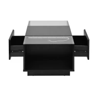 Tavolino da salotto con vano contenitore, illuminazione LED d'atmosfera, piano in vetro e 2 cassetti, 105x50x35 cm, Nero(m-9)