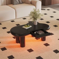 Tavolino da salotto a forma di nuvola, in MDF con illuminazione LED e cassetto, 98x65,5x40 cm, Nero(m-4)