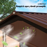 Outsunny Căsuță de Grădină din Oțel cu Efect de Lemn și Uși Duble Glisante, 278x195x215 cm, Maro(m-8)