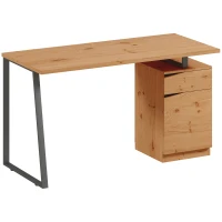 HOMCOM Computer Desk, Writing Desk with Cabinet, Drawer, Metal Legs, Work Table for Home Office Study, Natural Wood Finish(m-1)
