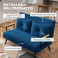 HOMCOM Sofá Cama Convertible 4 en 1 Sillón Cama 2 Plazas Plegable Respaldo Ajustable de 5 Niveles Almohadas 102x73x81 cm Azul(m-6)