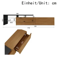 Mobile TV con illuminazione LED, spazio di archiviazione e ripiani in vetro, 170x33x33,5 cm, Nero+Colore naturale(m-3)