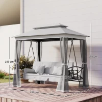 Outsunny 3 Seater Convertible Swing Chair, Outdoor Gazebo Swing Seat Bed with Double Tier Canopy, Cushioned Seat, Mesh Sidewalls, Light Grey(m-3)