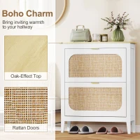 HOMCOM Dulap de pantofi subțire în stil Boho cu 2 sertare rabatabile, pentru 14 perechi de pantofi, Alb(m-4)