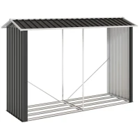 Outsunny Suport de Lemne cu Structură din Oțel Galvanizat 240x86x160cm Negru(m-1)