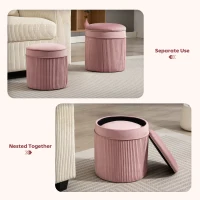 HOMCOM Set 2 Otomane cu Depozitare, Tapițate cu Catifea, Roz, Capac Detașabil(m-5)