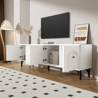 Mobile TV 4 ante, design elegante con frontale ad arco 3D, 160x38x55,5 cm, Bianco(m-5)