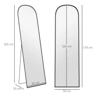 HOMCOM Oglindă de Podea și Perete Modernă din Aliaj de Aluminiu cu Suport Pliabil, 50x170 cm, Neagră(m-3)