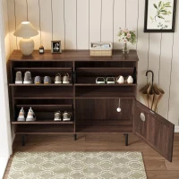 Scarpiera con 3 ante a ribalta, con ripiano per giocattoli per animali, 120x28x92 cm, Marrone(m-5)