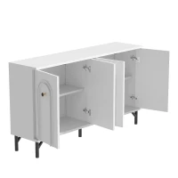 Credenza a 4 ante con frontale ad arco 3D, per soggiorno, sala da pranzo e ingresso, 140x34x78 cm, Bianco(m-9)