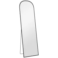 HOMCOM Oglindă de Podea și Perete Modernă din Aliaj de Aluminiu cu Suport Pliabil, 50x170 cm, Neagră(m-1)