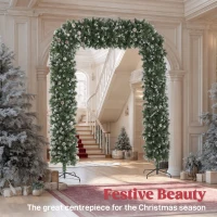 HOMCOM 8.2 ft Snow Frosted Christmas Tree Arch, Christmas Arch Doorway Decor with 1800 Tips and 91 Pinecones, Artificial Xmas Tree with Metal Stand for Indoor, Green(m-4)
