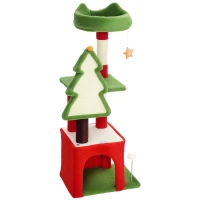PawHut Christmas Cat Tree, 120cm Cat Tower with Scratching Post & Board, Platform, Toys, Green(m-11)