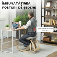 HOMCOM Scaun pentru genunchi cu balansare, din țesătură cu aspect de in și lemn, Gri(m-4)