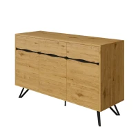 Credenza 3-ante con gambe in metallo, Ampio spazio contenitivo, 140x40x75,5 cm, Colore naturale(m-8)