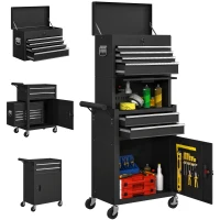 HOMCOM Three-Part Steel Locking Tool Chest - Black(m-10)