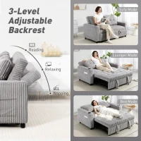 HOMCOM 2 Seater Click Clack Sofa Bed with Pull Out Design, Corduroy Upholstery - Light Grey(m-5)