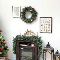 HOMCOM Couronne de Noël lumineuse 60 cm avec 50 LED, minuterie, 146 pointes, pommes de pin, baies, boules décoratives, vert(m-8)