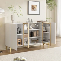 Credenza 4-ante con vetro & metallo, ampio spazio di archiviazione, 150x38x85 cm, Bianco(m-4)