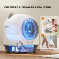 PawHut Litiera auto-curățătoare de 80L pentru Pisici 1-5 kg din PP Alb și Gri(m-6)