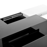 Tavolino da salotto con illuminazione LED, piano estraibile e vano portaoggetti, 80x50x35,5 cm, Bianco+Nero(m-7)