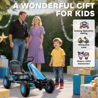 AIYAPLAY Kids Pedal Go Kart with Adjustable Seat, EVA Tyres, Manual Clutch, Brake, Go Kart for Kids 3-8 Years, Blue(m-8)