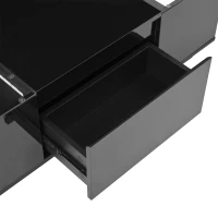 Tavolino da salotto con vano contenitore, illuminazione LED d'atmosfera, piano in vetro e 2 cassetti, 105x50x35 cm, Nero(m-8)