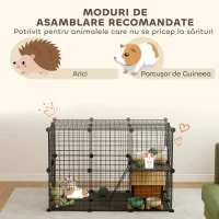 PawHut Cușcă Modulară pentru Iepuri și Porcușori de Guineea Multinivel cu 3 Uși și Sârmă de Oțel, Negru(m-6)