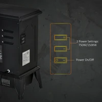 HOMCOM Șemineu Electric Portabil 1000W/2000W din ABS și Sticlă Negru(m-5)