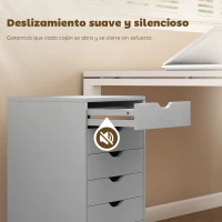 HOMCOM Cajonera Escritorio Archivador Móvil con 6 Cajones Ruedas Guías Deslizantes Silenciosas para Oficina Casa Gris(m-5)