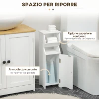 kleankin Mobiletto da Bagno in MDF Bianco con Armadietto e Spazio per Carta Igienica, 19x15x56 cm(m-5)