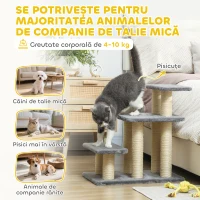 PawHut Scară pentru Câini și Pisici cu 3 Trepte din Pluș și Stâlpi Zgâriători din Sisal, Capacitate 10 kg, Gri(m-7)