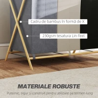 HOMCOM Coș de Rufe Pliabil cu 3 Compartimente, din Bambus și Material cu Efect de In, 75x48x67 cm, Multicolor(m-6)