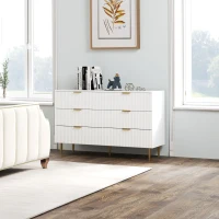 HOMCOM Commode 6 tiroirs commode chambre meuble de rangement moderne avec poignées et pieds dorés, 120 x 40 x 76,5 cm, blanc(m-10)