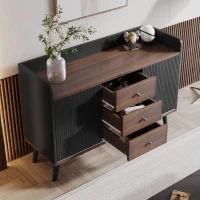 Credenza con 3 cassetti, ante scorrevoli a righe, 117,5x39,5x80 cm, Nero(m-5)