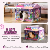 PawHut 2 in 1 Gaming Style Cardboard Cat House with Scratching Board & Catnip for Indoor Cats, Pink(m-5)