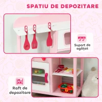 AIYAPLAY Bucătărie de Jucărie pentru Copii 3+ Ani cu Microonde, Plită și Chiuvetă, din Lemn, 55x24x86 cm, Roz(m-6)