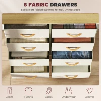 HOMCOM Comodă, Dulap Dublu cu 8 Sertare din Material Textil - Bej(m-4)