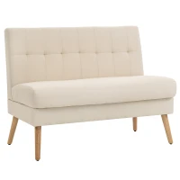 HOMCOM 2-zits sofa, getufte rugleuning, houten poten, dikke vulling, linnenlook, voor kleine ruimtes, beige(m-10)