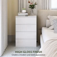 HOMCOM High Gloss Chest of Drawers, 4-Drawer Storage Cabinets, Modern Dresser for Bedroom, White(m-5)