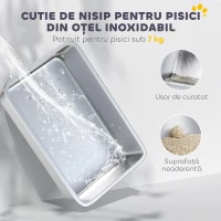 PawHut Litieră pentru pisici cu 2 intrări, deodorant și lopățică Alb și gri(m-4)