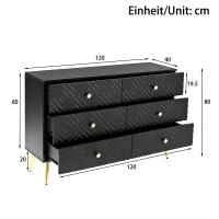 Cassettiera a 6 cassetti, con motivo geometrico e maniglie a forma di diamante, per camera da letto e soggiorno, 120x40x80 cm, Nero(m-3)